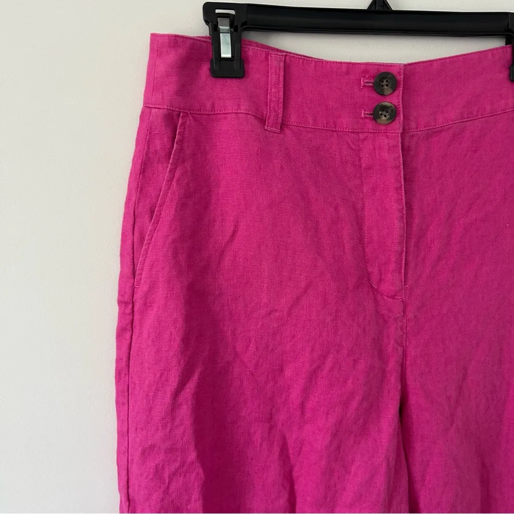 Boden Wide Leg Palazzo Double Button High Rise Linen Pants Pink Peony 10 - Image 3