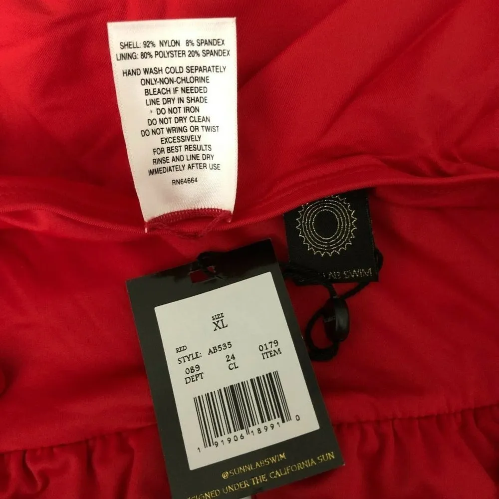 Sunn Lab Swim One Piece Swimsuit V Neck Strappy Stretch Red Size XL - Image 3