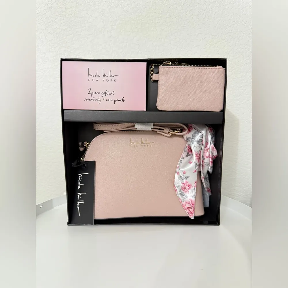 Nicole Miller NY Pink Crossbody Shoulder Bag Faux Textured Leather +coin Pouch - Image 2