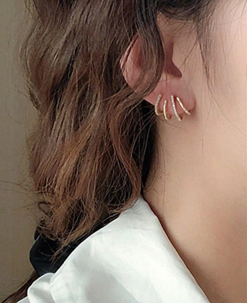 multi huggies，gold huggies with cubic zirconia stone Gold - Image 6