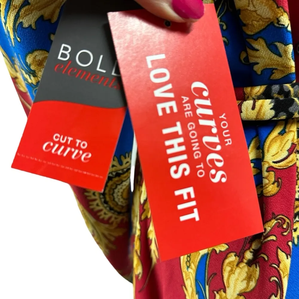 Bold Elements Curve Multicolored Long Sleeve Midi Wrap Dress Imported Large - Image 7