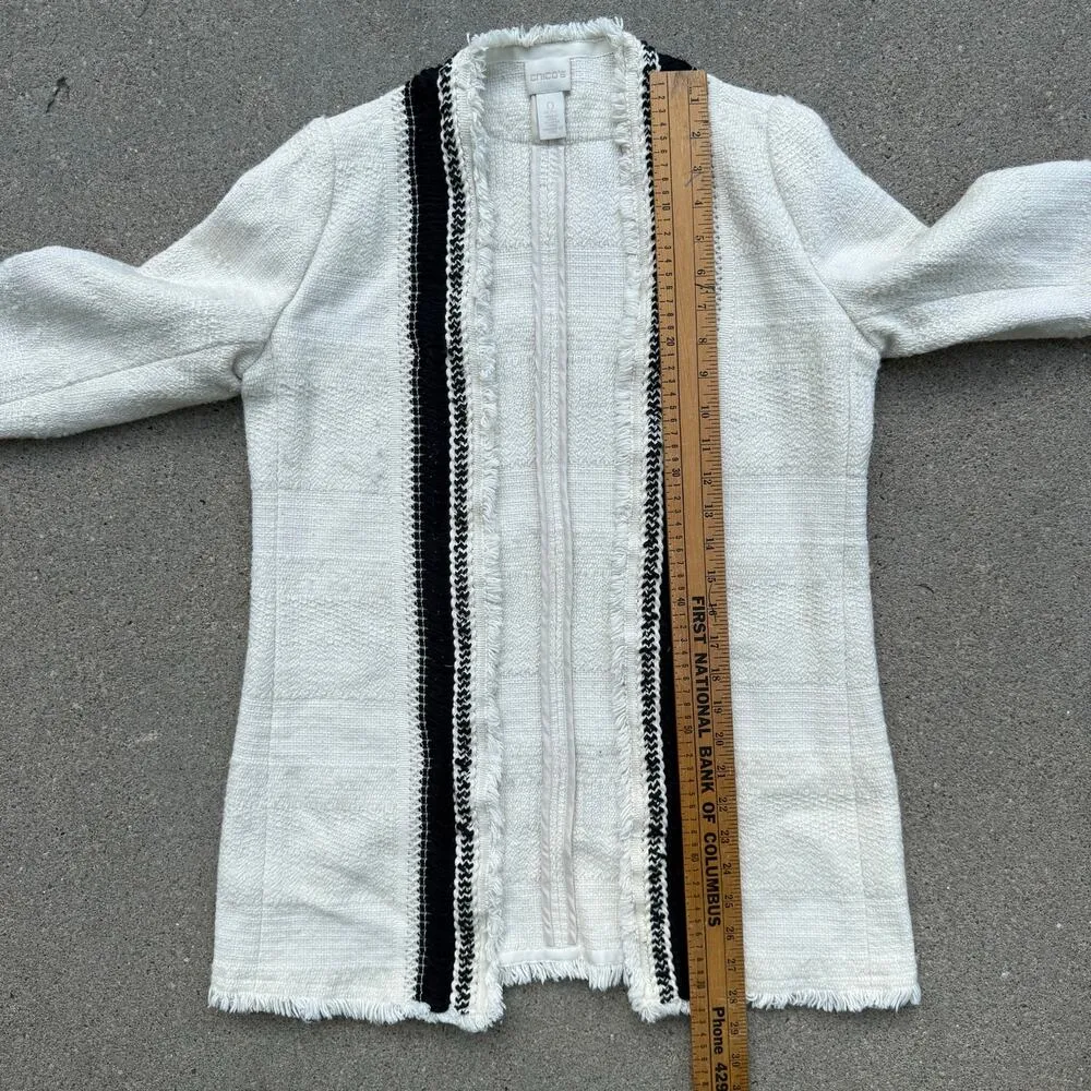 Chico's Textured Novelty Topper Long Sleeve Jacket Ivory Cream Black Size 0 - Image 8