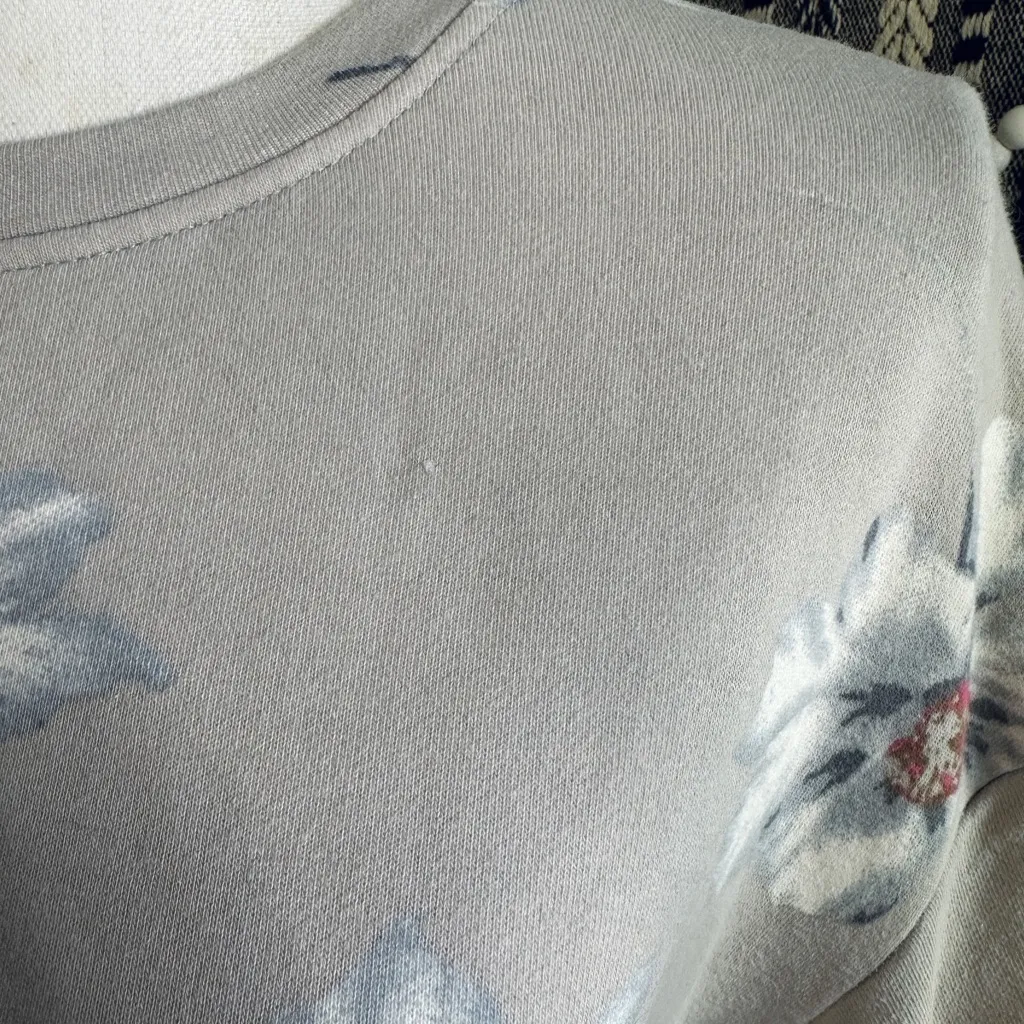 Melloday Gray Floral Ruched Sleeve Sweatshirt - Image 3