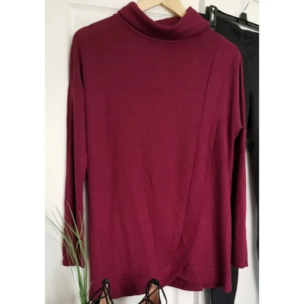 Banana Republic Cowl Neck Long Sleeve Front Drape Mulberry Sweater Top Size XS - Image 3
