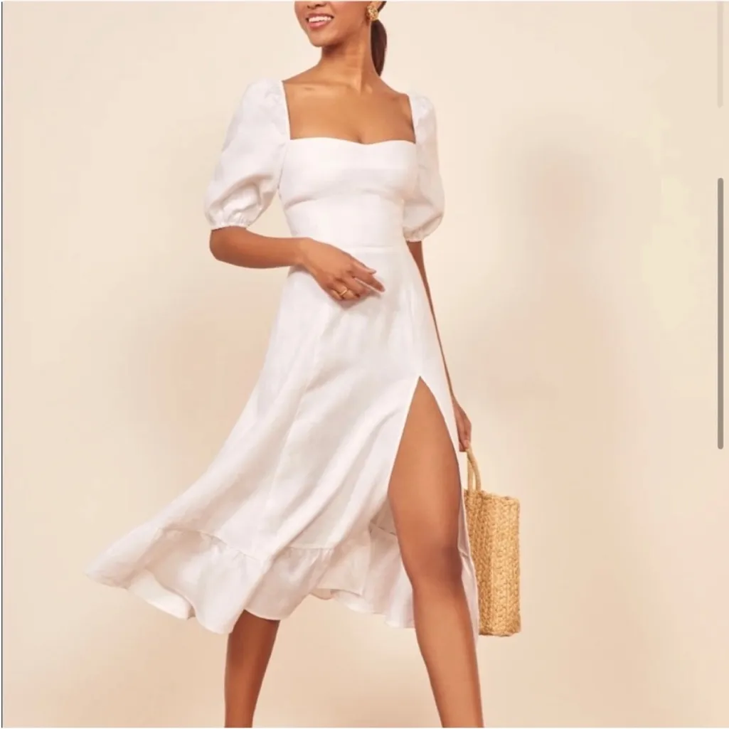 NWOT Reformation Belgium Linen Dress White Sundress - Image 4