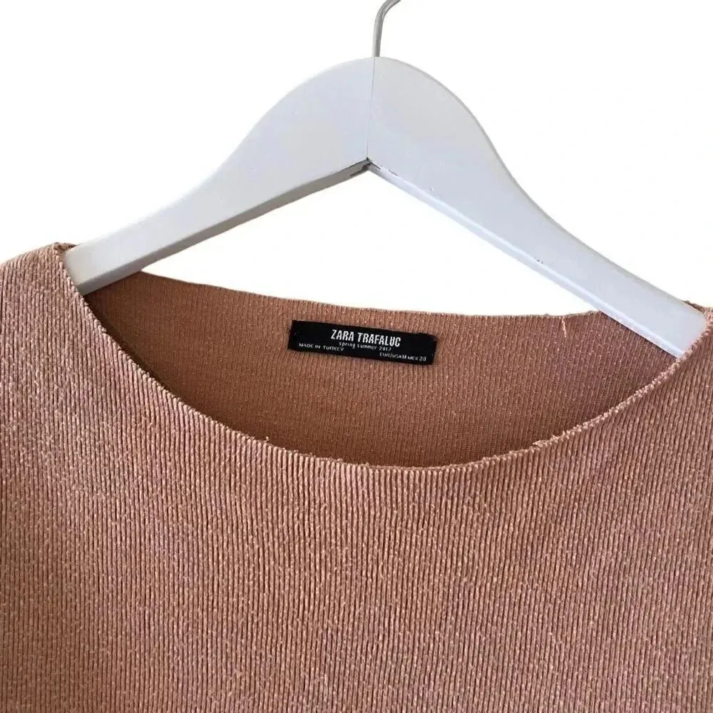 Zara Trafaluc Sweater Womens Large Beige Long Sleeves Crewneck Sweater # 1029 - Image 2