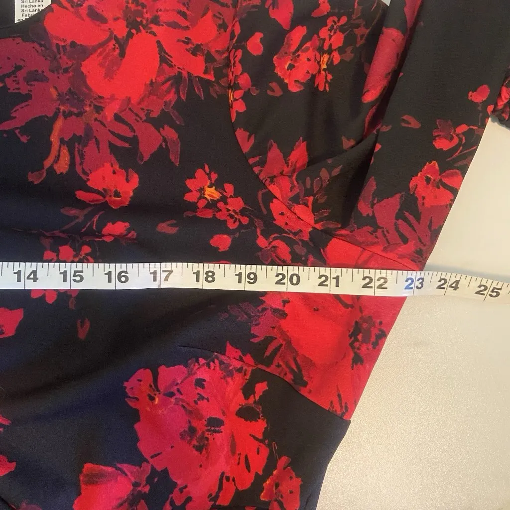 Adorne Dress Women’s 16 W Red Black Floral Side Tie Ruffle Party Holiday Wedding Size 16W - Image 10