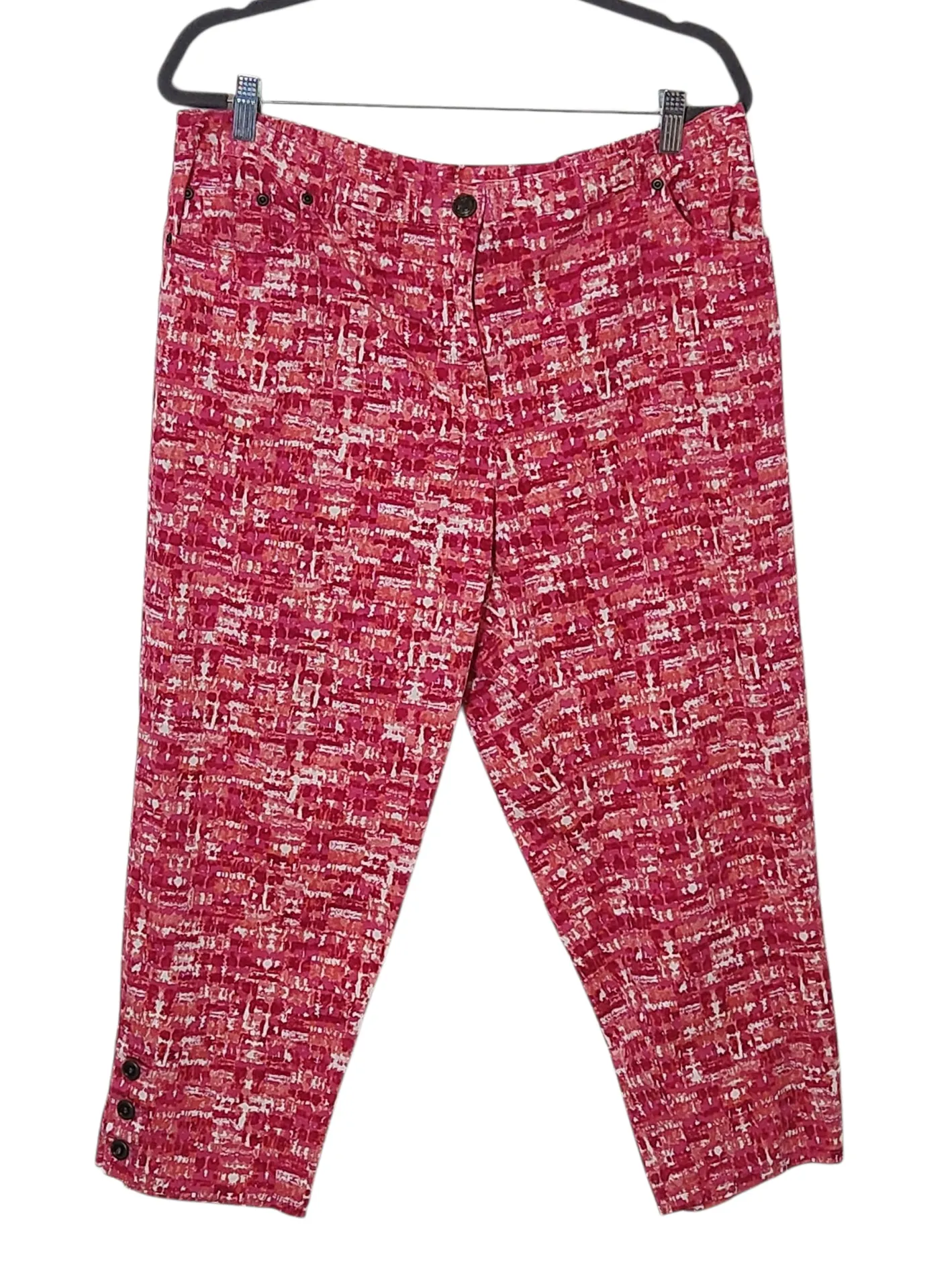 Ruby Rd. Pink Print Tapered Leg Cropped Pants Size 18 Pink Capri Pants - Image 1