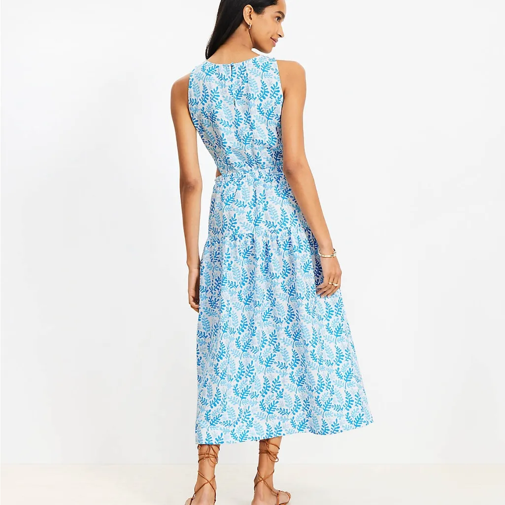 LOFT Coral Side Cutout Linen Blend Dress Large NWT white/blue vacation cruise - Image 3