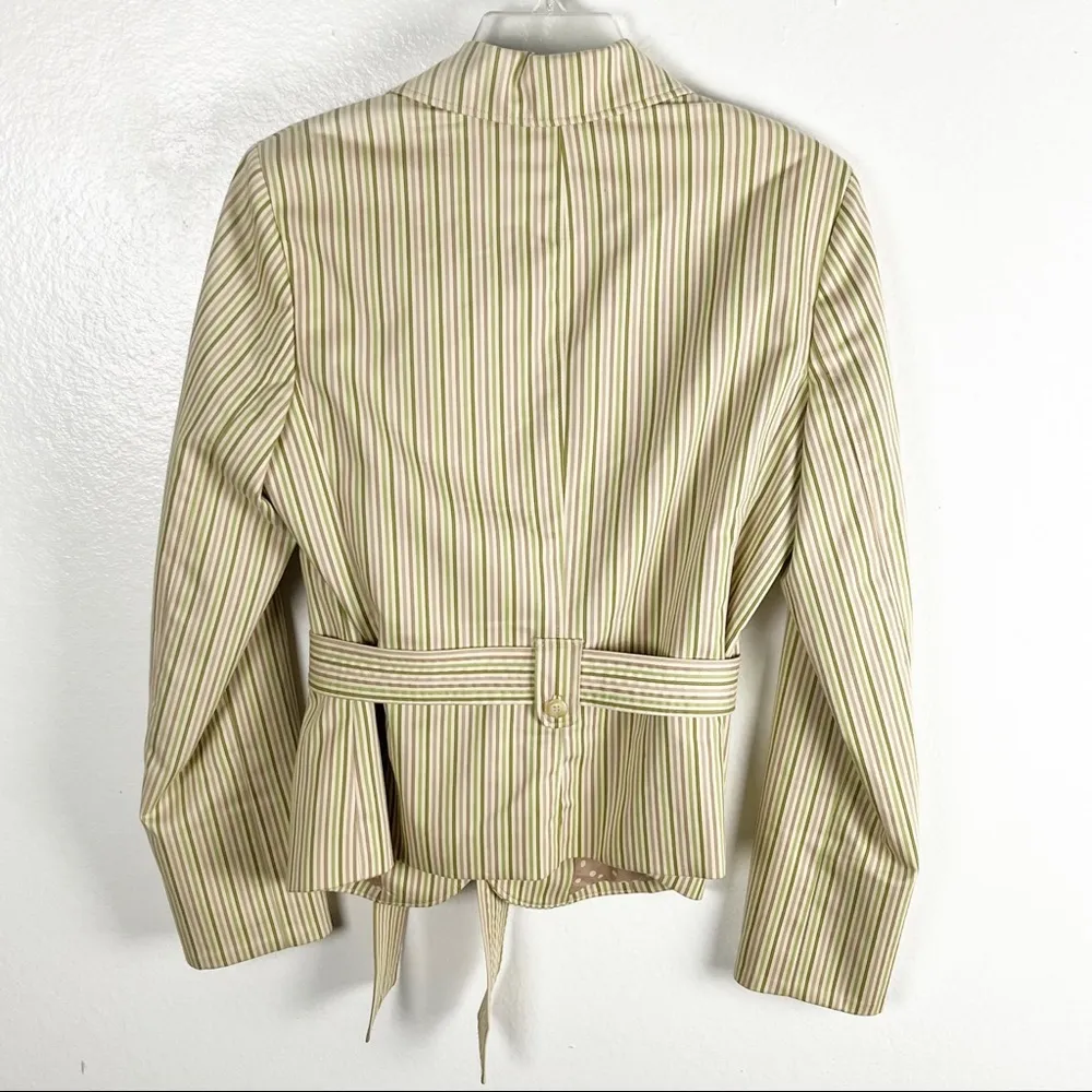 LIZ CLAIBORNE Khaki Striped Belted Waist Tie Polka Dot Lining Blazer, Size 8 - Image 9