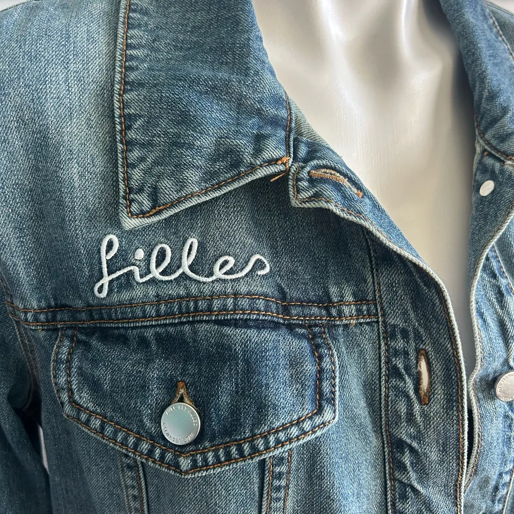 Avec Les Filles | Follow Me Embroidered Cotton Longline Denim Jacket - Image 4