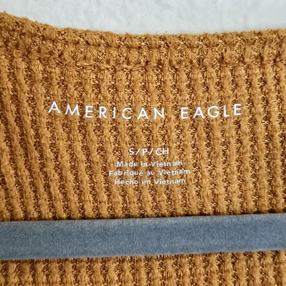 American Eagle Waffle Rib Knit Thermal Top Size S V-Neck Mustard Orange - Image 5