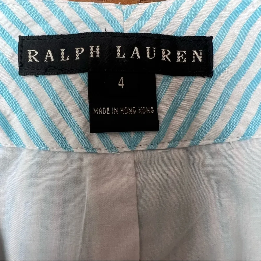 VTG y2k Ralph Lauren Black Label Mini Skirt Gauzy Cotton Preppy Blue Stripe Sz 4 - Image 7