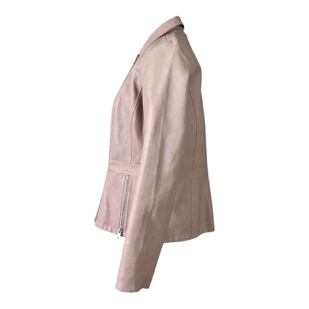 Roz & Ali Jacket Moto Faux Leather Vegan Zip Front Blush Pink Women Size Large - Image 5