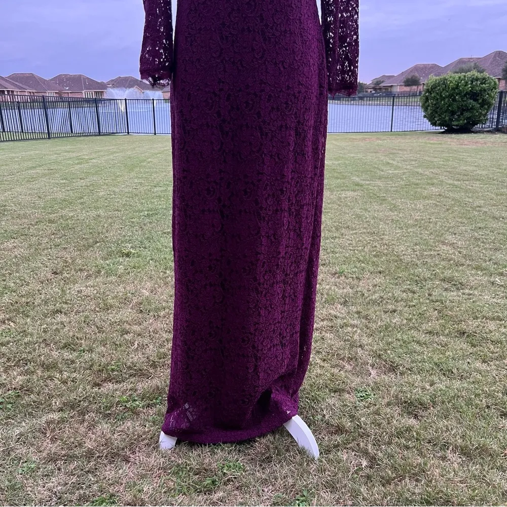 Adrianna Papell Burgundy Column Lace Gown - Image 4