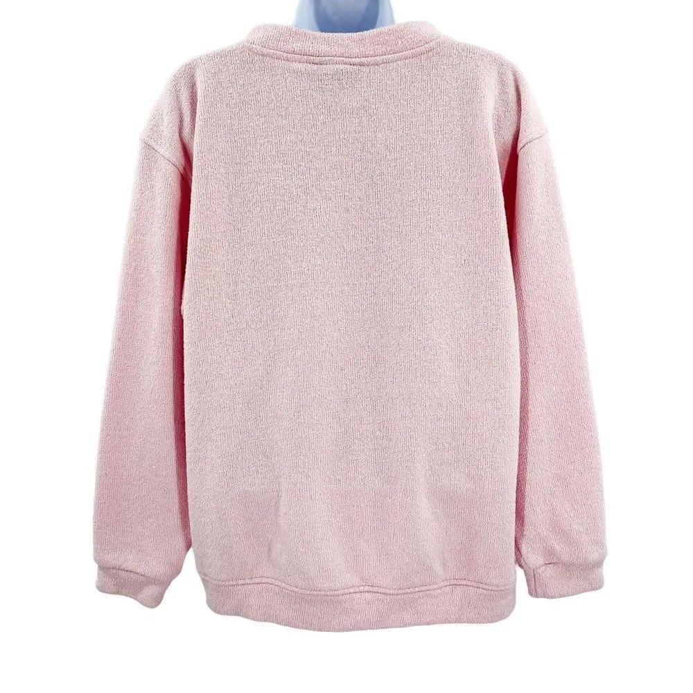 Vintage Gulf Shores Alabama Embroidered Tropical Terry Cloth Pastel Sweatshirt Pink Size M - Image 2