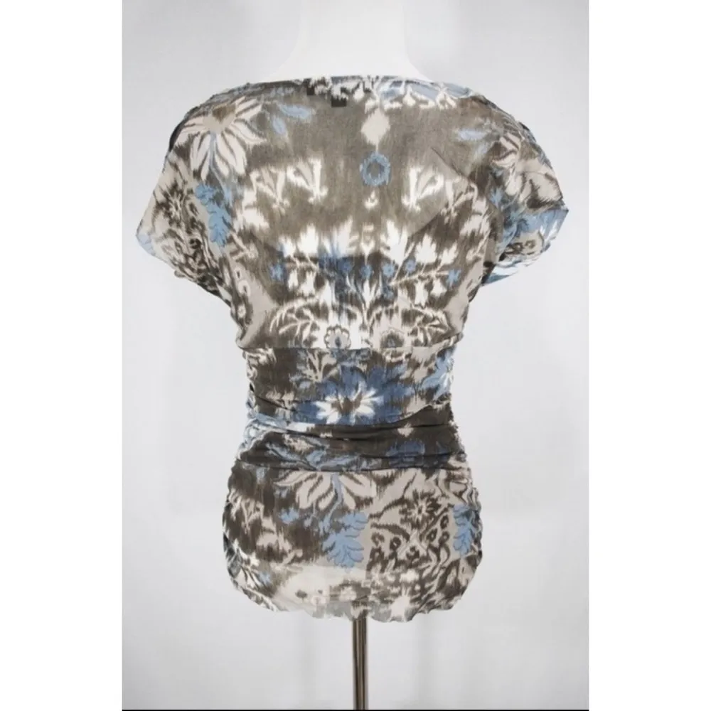 Karen Kane shirred mesh faux wrap blouse size medium - Image 3