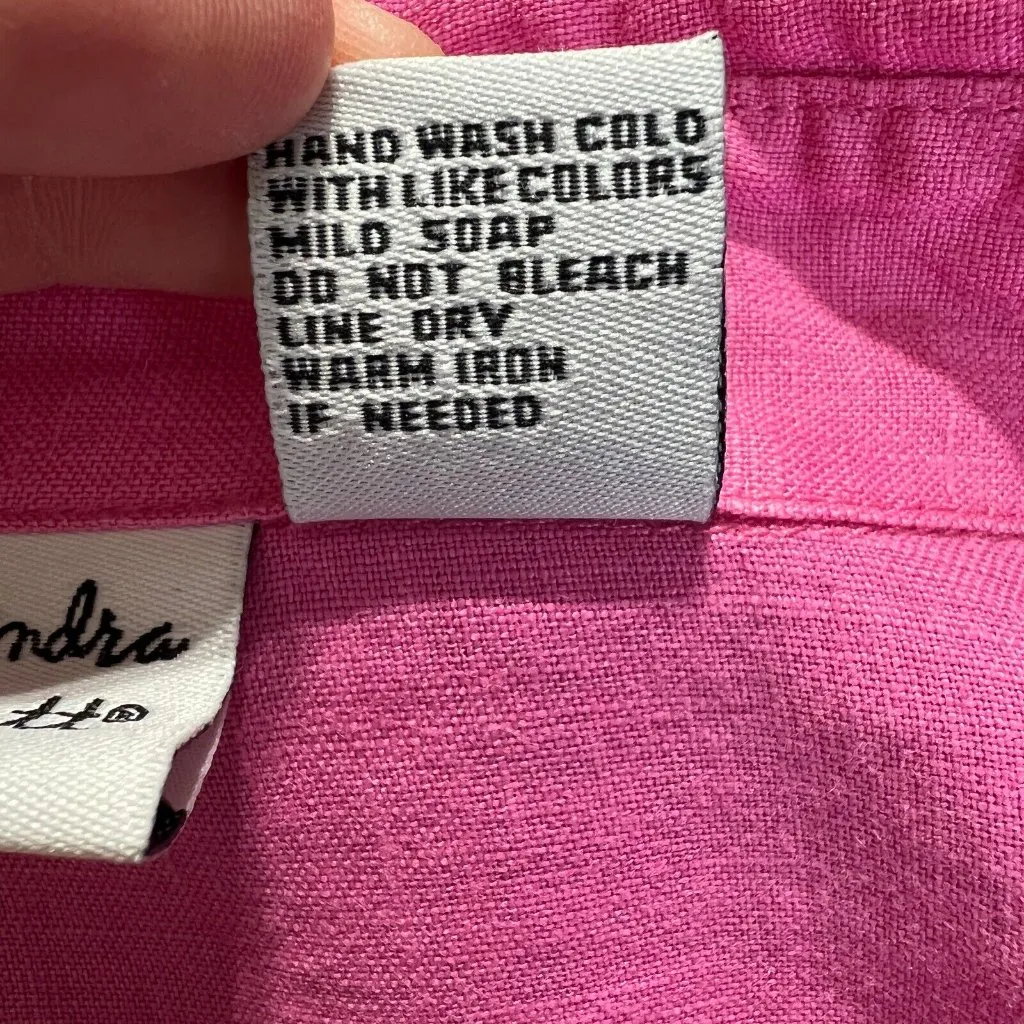 Alexandra Bartlett Button Up Shirt 1X Pink 100% Linen Flower Art To Wear Womens - Image 9