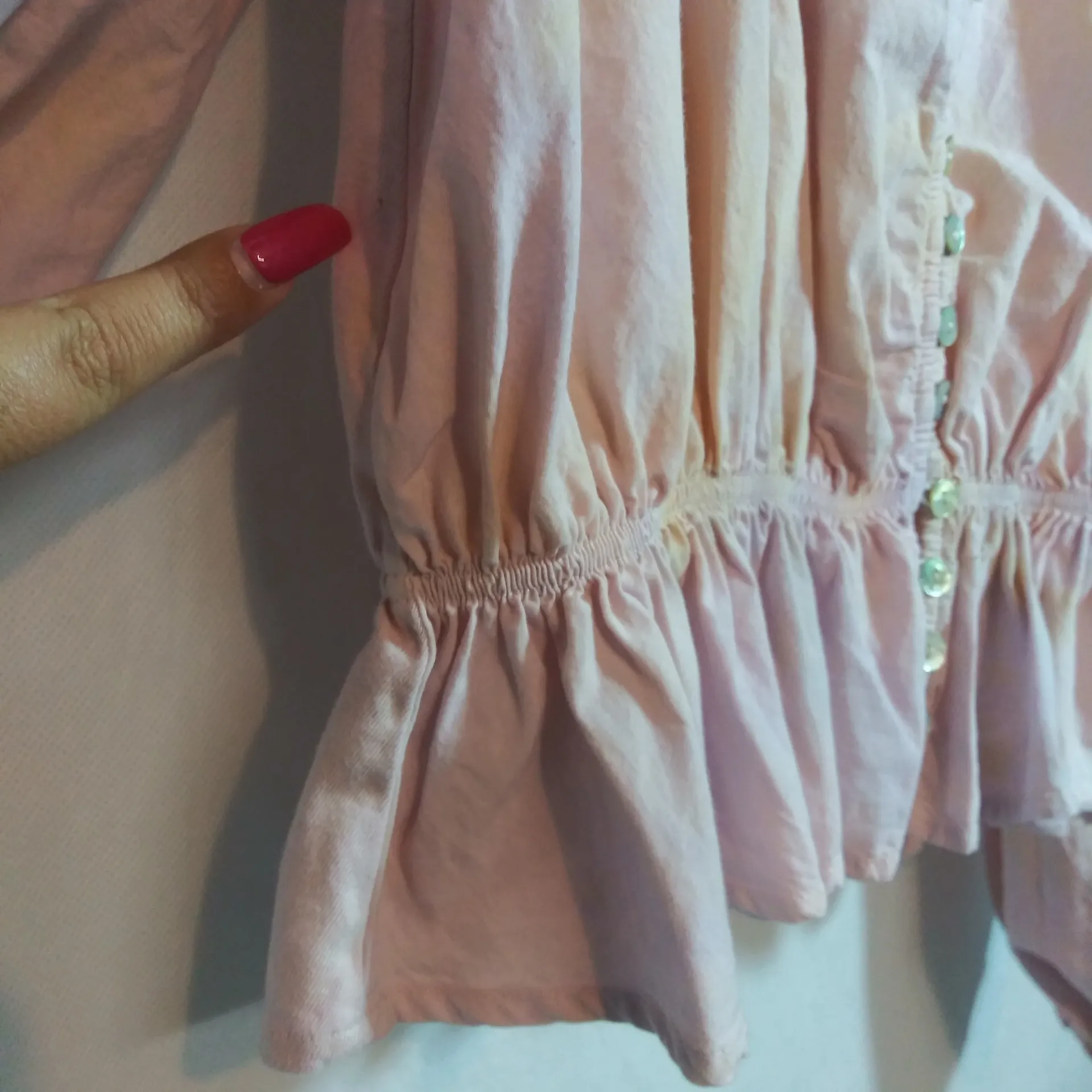 Zara Pink Tie Dye Puff Sleeve Button-Up Women's Blouse Crop Top Size Small - Image 6