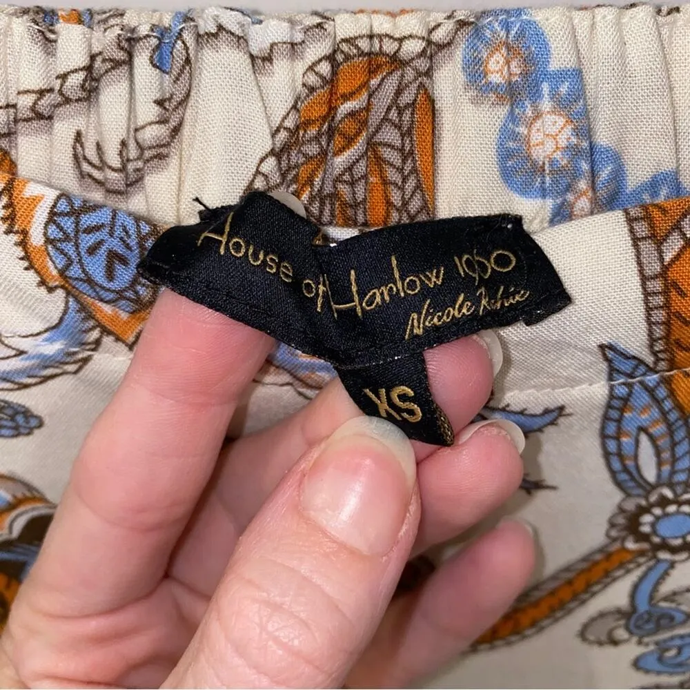 House of Harlow 1960 Cream Blue Orange Paisley Bird Print Boho Maxi Dress XS - Image 4