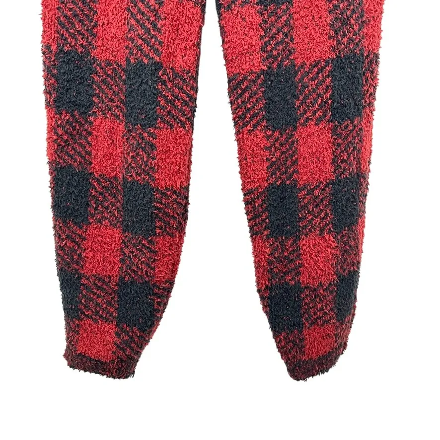 SKIMS Cozy Buffalo Plaid Fleece Joggers Red Black Sherpa Lounge Pants S/M - Image 3