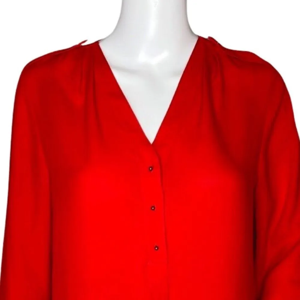 Express Shirt Womens XS Red Popover Ruffle Sleeve Office Career Casual Versatile - Image 5