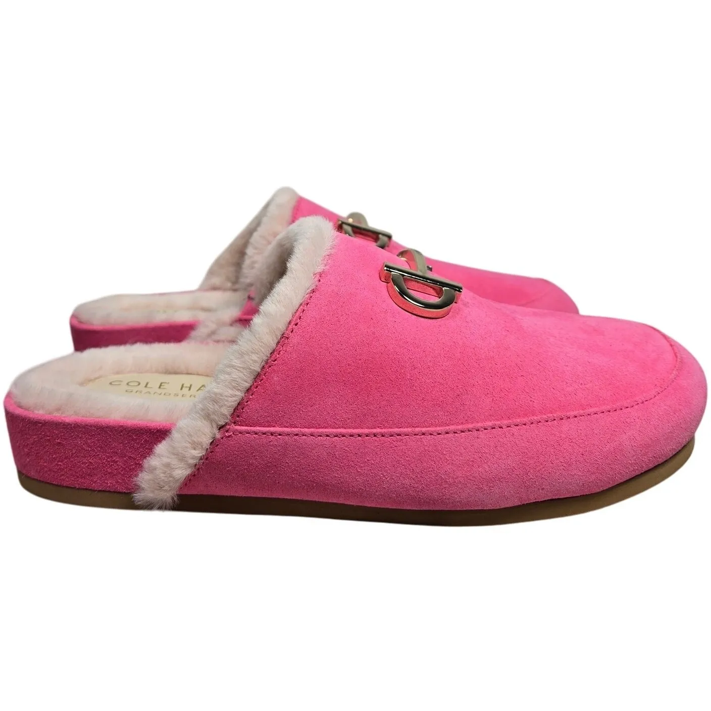 Cole‎ Haan Mc Ada Mule Slippers Hot Pink Suede Faux Fur Lined Size 5.5B - Image 5