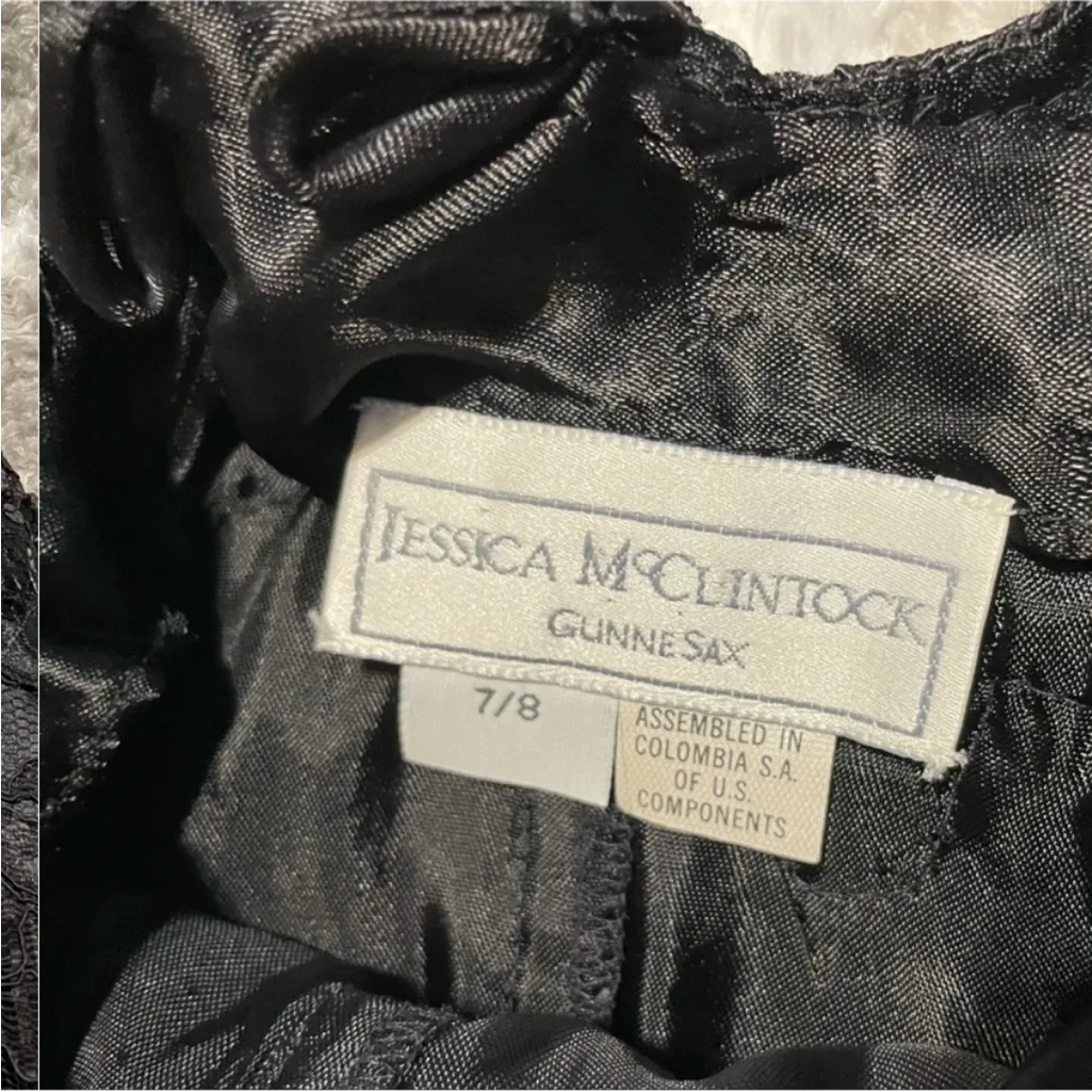 Gunne Sax Jessica McClintock Black Lace Mini Dress 7/8 Vintage VTG - Image 3