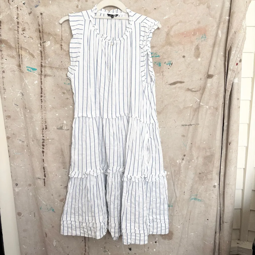 ME+EM Striped Swing Tiered Dress Blue Size 12 - Image 2