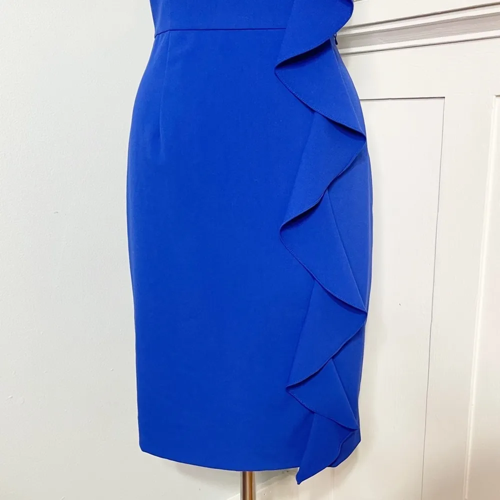 Calvin Klein Blue Ruffle Sheath Dress Career Office Party Size 6 Small - Image 5