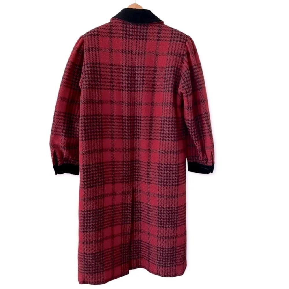 GUY LAROCHE Paris Vintage Double Breasted Long Plaid Wool Coat Size 40/M Classic Red Size M - Image 7