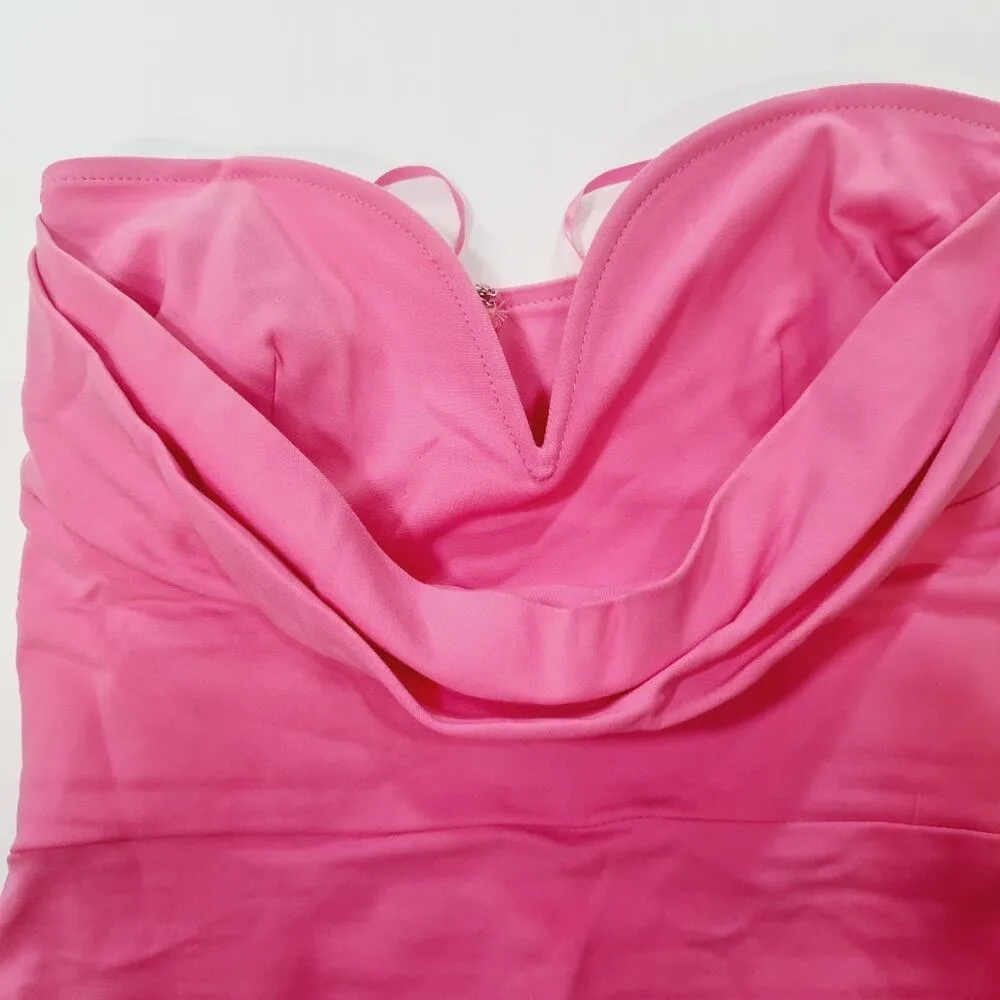 MORE TO COME Sophia Strapless Midi Dress in Pink Small - Image 5