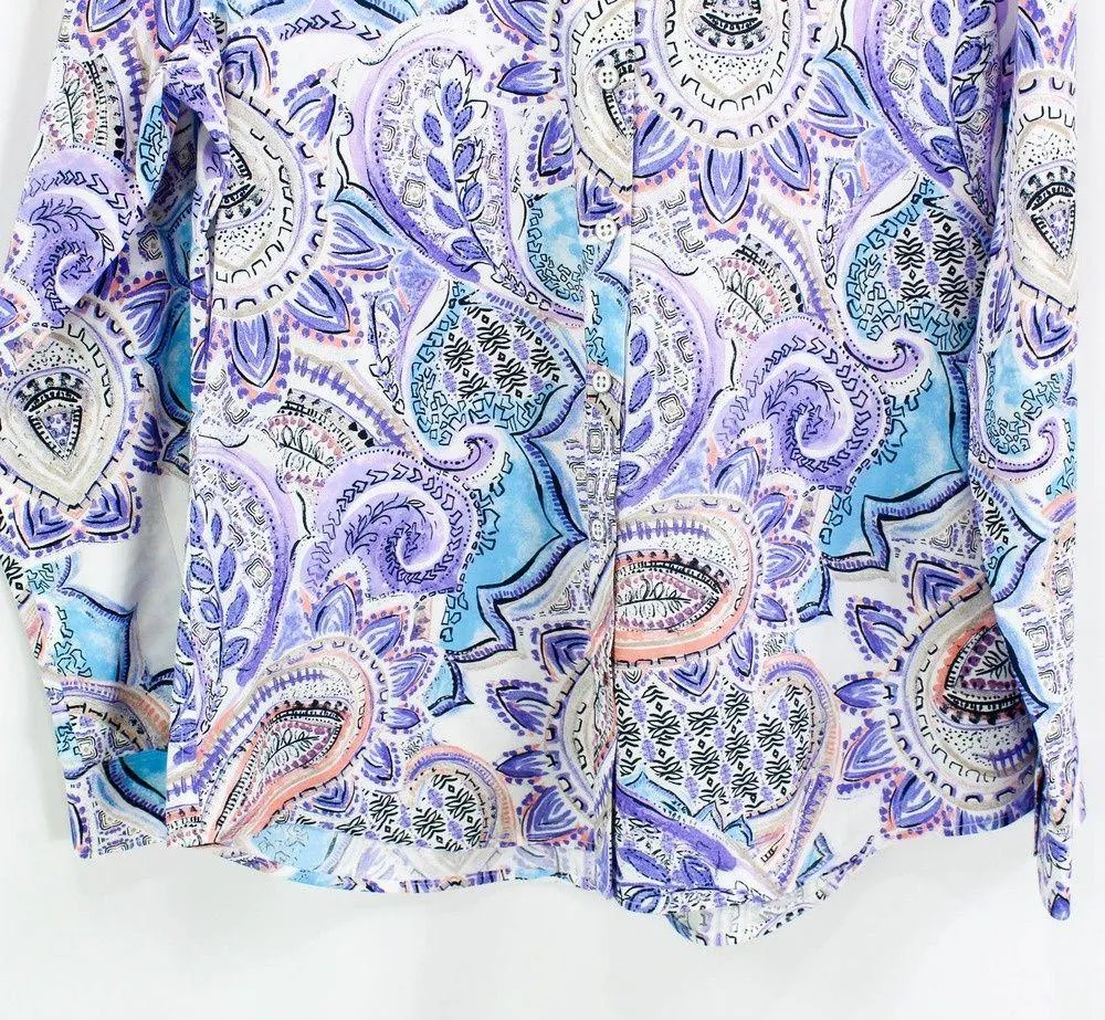 CHICO'S Purple Cotton Paisley Floral Button Down Blouse - Image 5