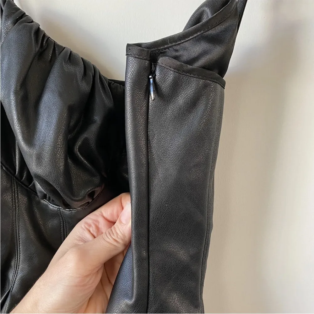 ASOS Design Faux Leather Seamed Peplum Cami Top Black 4 - Image 4