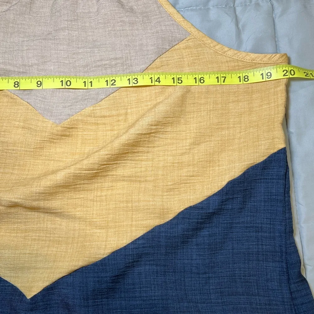 Anthropologie Color Blocked Halter Linen Blend Tie Closure Tan Gold and Navy - Image 4