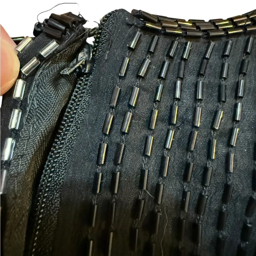 Vintage Stenay Silk Silver Black Beaded Cocktail Dress✨Sz S 100% Silk / Beaded - Image 12