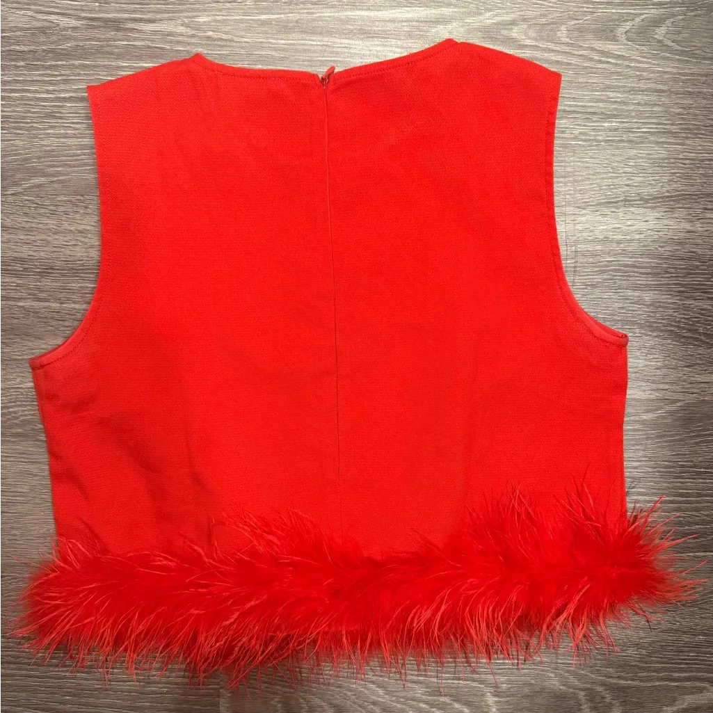 Red Feather Trim Top Size M - Image 2