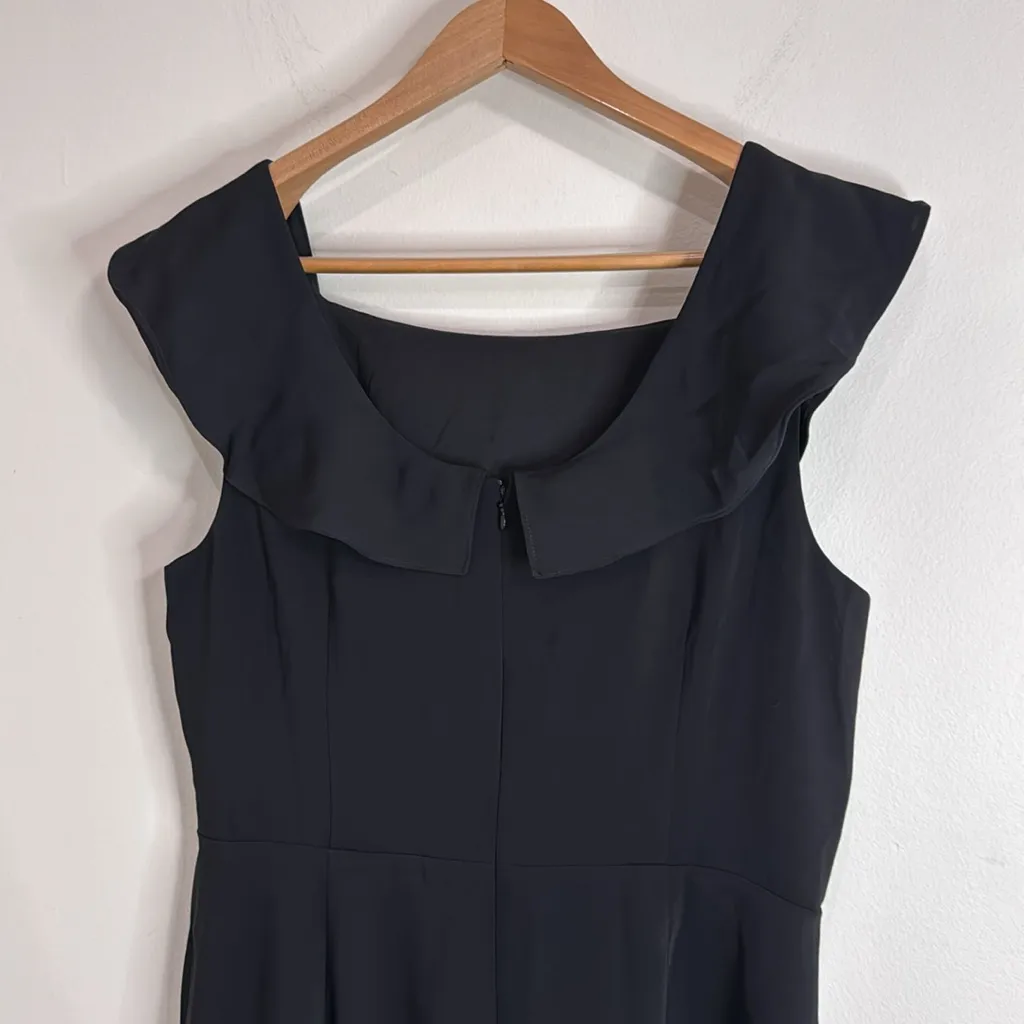 LOFT Black Ruffle Square Neckline Sleeveless Shift Little Black Dress size 12 - Image 4