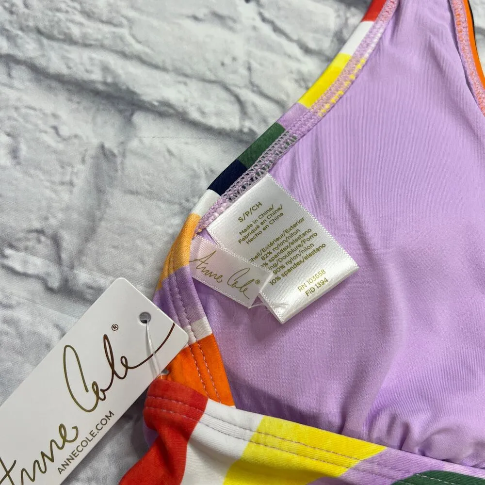 Anne Cole Multicolor Wavy Stripe Marilyn Halter Bikini Swim Top Size S New - Image 5
