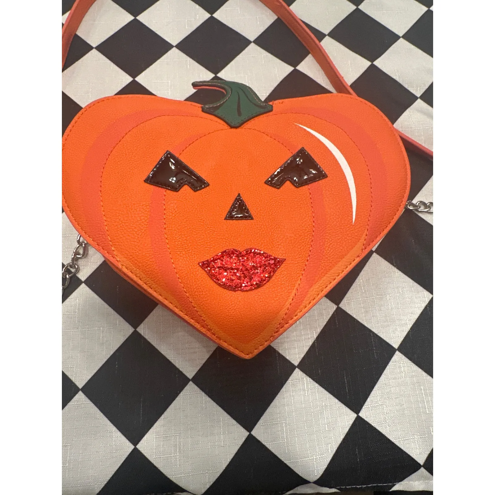 Betsey Johnson Heart Pumpkin Face Halloween Crossbody Bag Purse ginger Kitsch - Image 2
