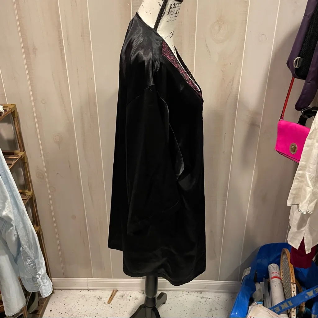 Black silky satin wine lace trim kimono robe whimsigoth midi - Image 14