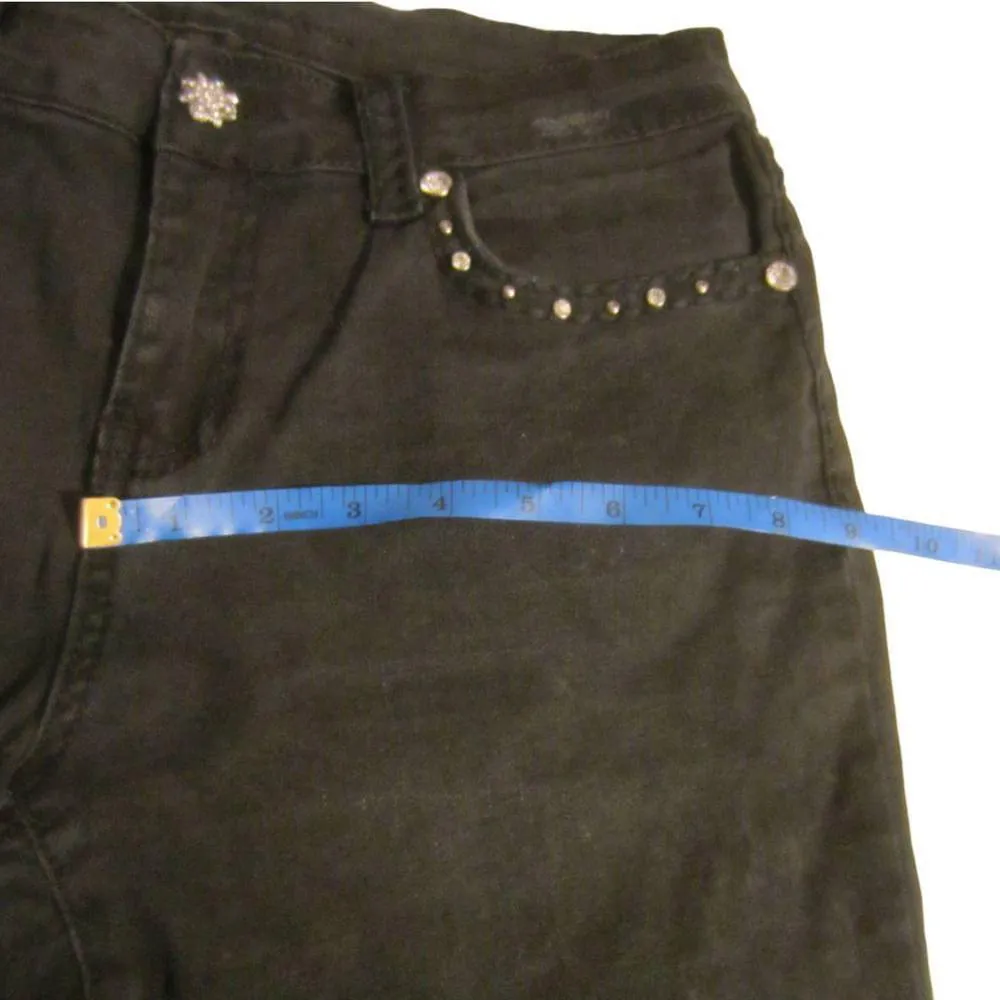 Sexy Couture Black Rhinestone Women's Capri Denim Jeans Size 13 - Image 8