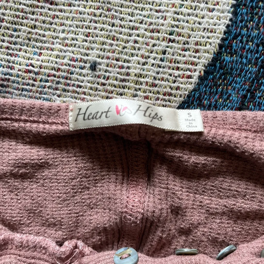 Heart & Hips Beige Polo Collar Button Down Crop Top SZ S Long sleeve Lightweight - Image 10