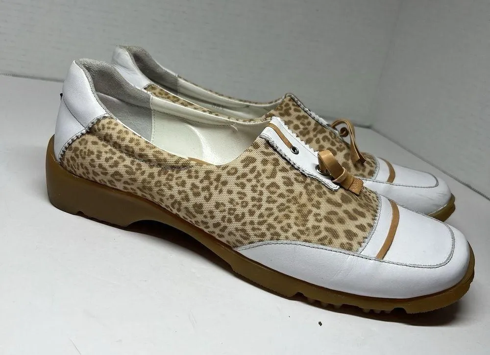 Walter Genuin Linea Stretch Ladies Golf Shoes 8/38.5 Leopard Print Italy Tan - Image 3
