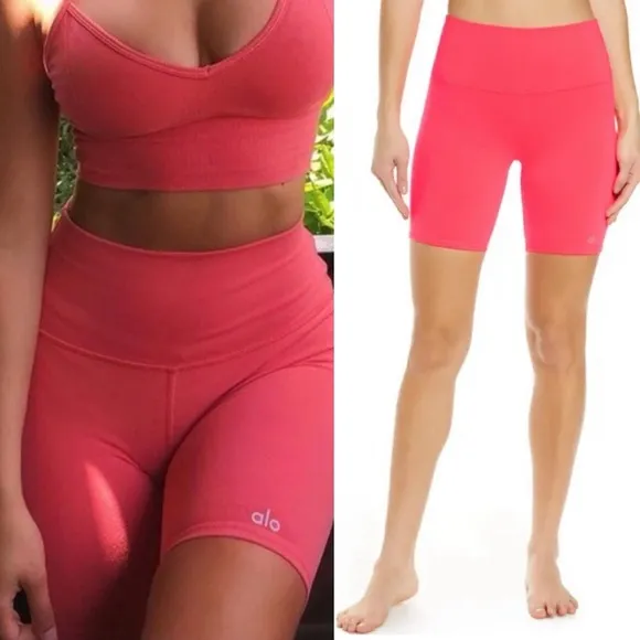 ALO Yoga 7" High-Waist Biker Short in Pink Lava Size XS - Image 2
