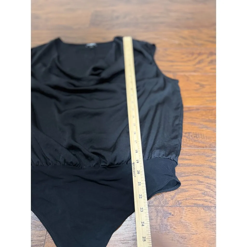 Express Womens L Top Black Sleeveless Cowl Neck Bodysuit Top Snap Closure Comfy - Image 7