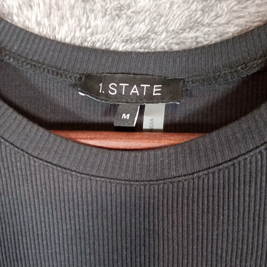 1 State Womens Short Puff Sleeve Top Cotton Ribbed Black Womens M - Image 2