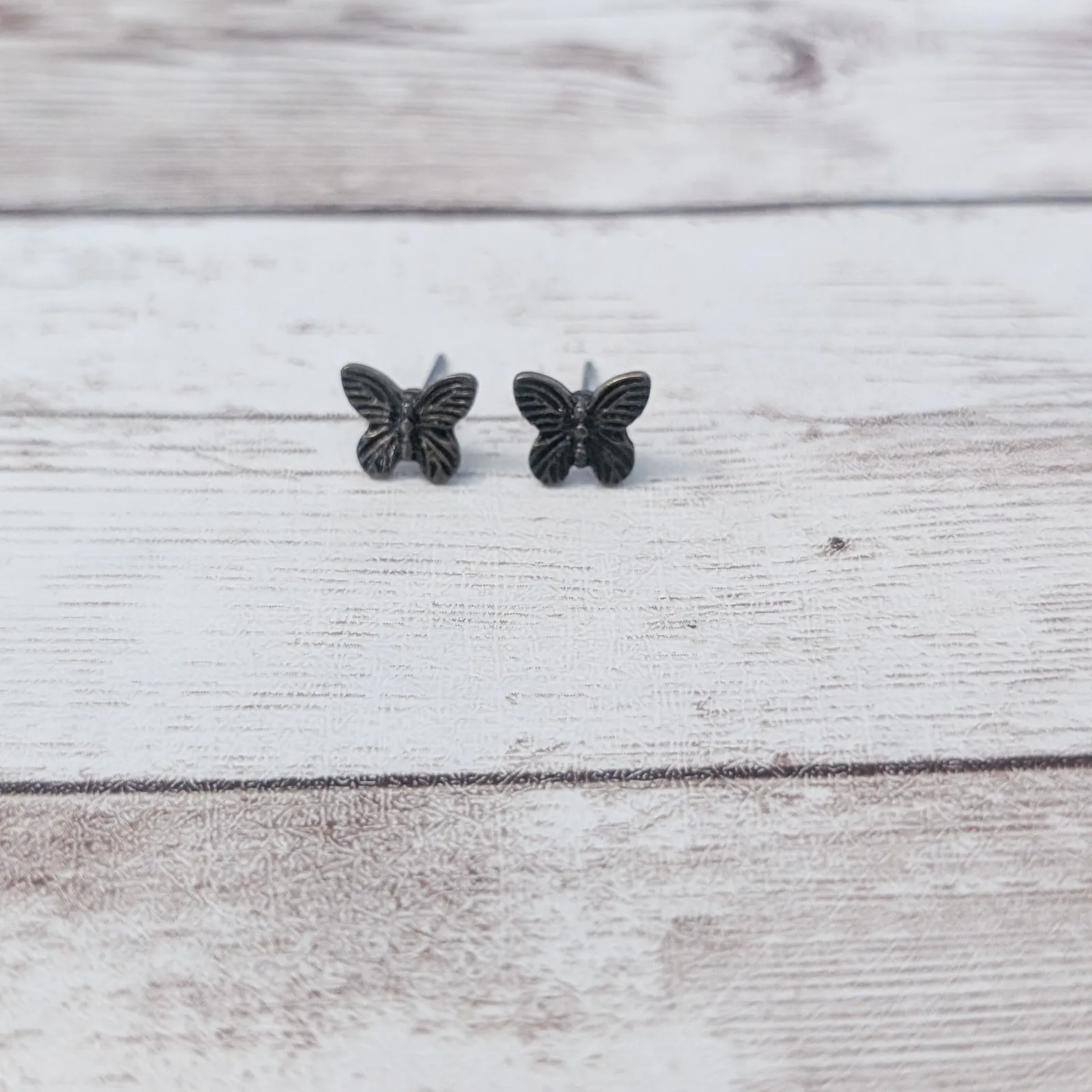Butterfly Stud Earrings For Pierced Ears Dark Metal - Image 3