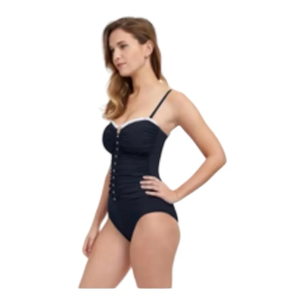 PROFILE BY GOTTEX FRENCH PLEATS SHIRRED FRONT BANDEAU STRAPLESS  SWIMSUIT - Image 3