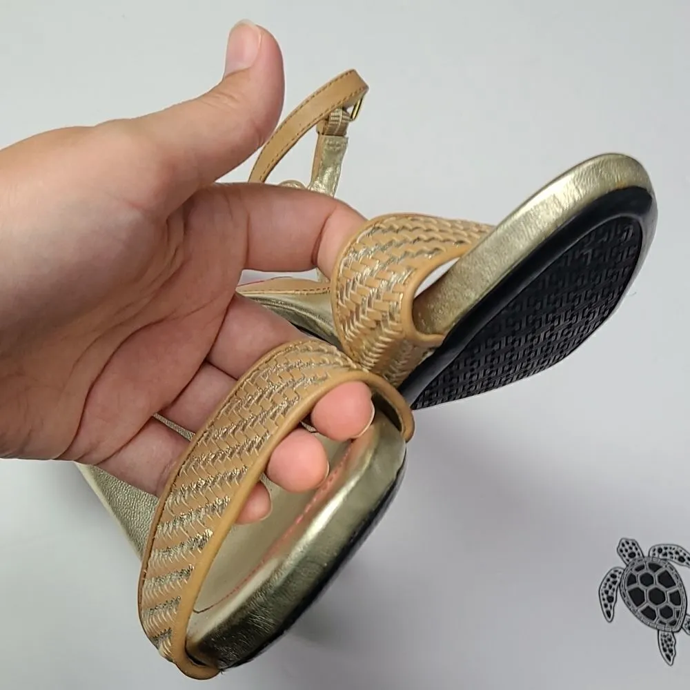 Isaac Mizrahi Isbelle Gold and Tan High Heel Sandals Size 9.5 - Image 6